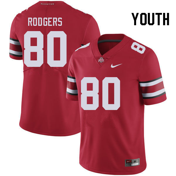 Ohio State Buckeyes Bryson Rodgers Youth #80 Red Authentic Stitched College Football Jersey